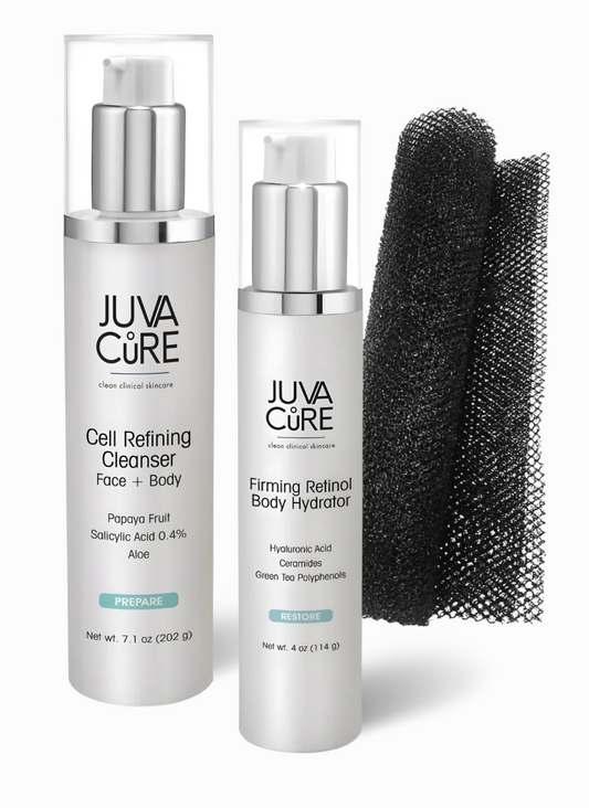 body buff duo, firming retinol duo, face and body cleanser, retinol for body, must have skincare, Saltbox Apothecary 